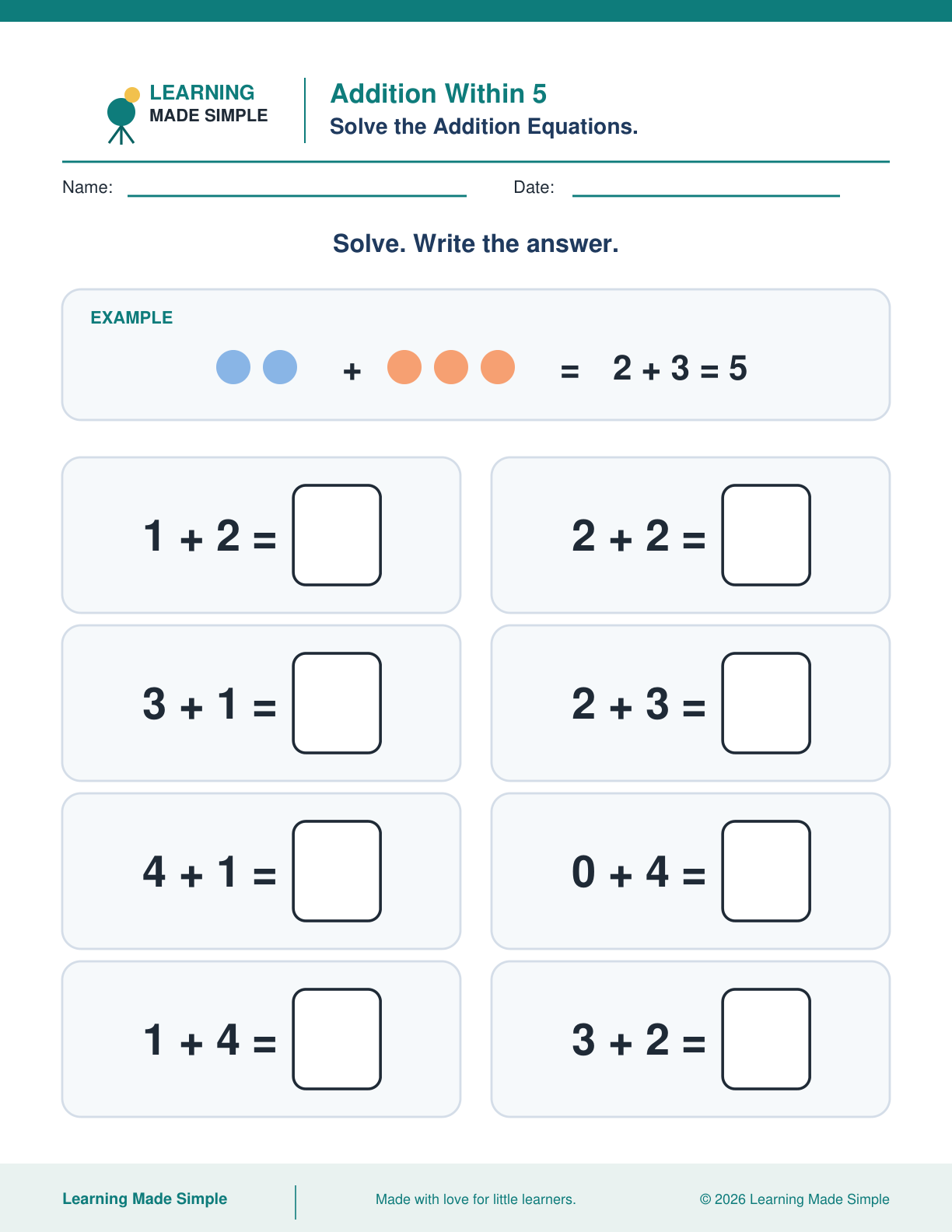 Preview of Addition Within 5 from Addition & Subtraction Within 5