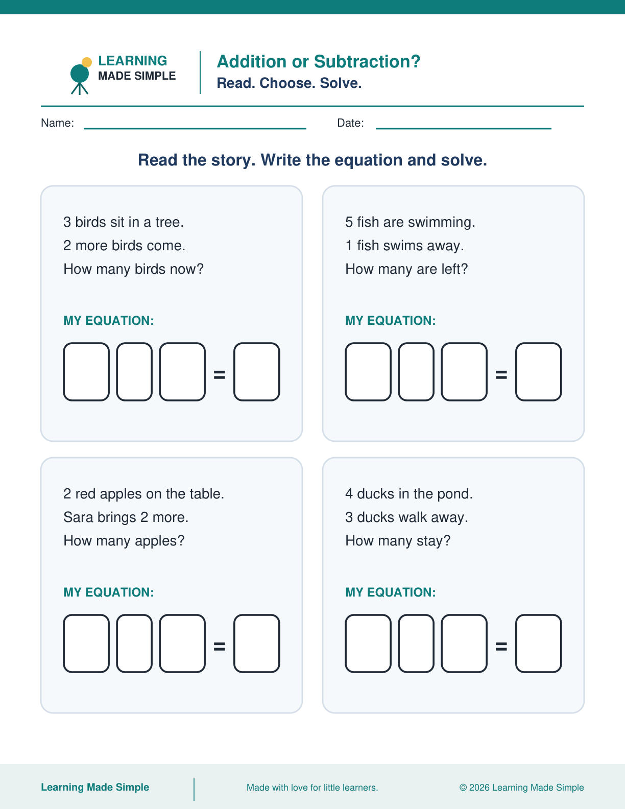 Preview of Addition or Subtraction? from Addition & Subtraction Within 5