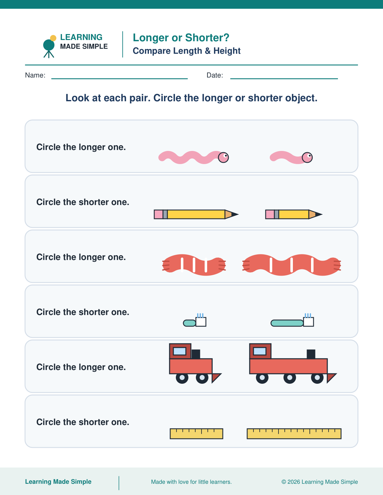 Preview of Longer or Shorter? from Compare Length & Height