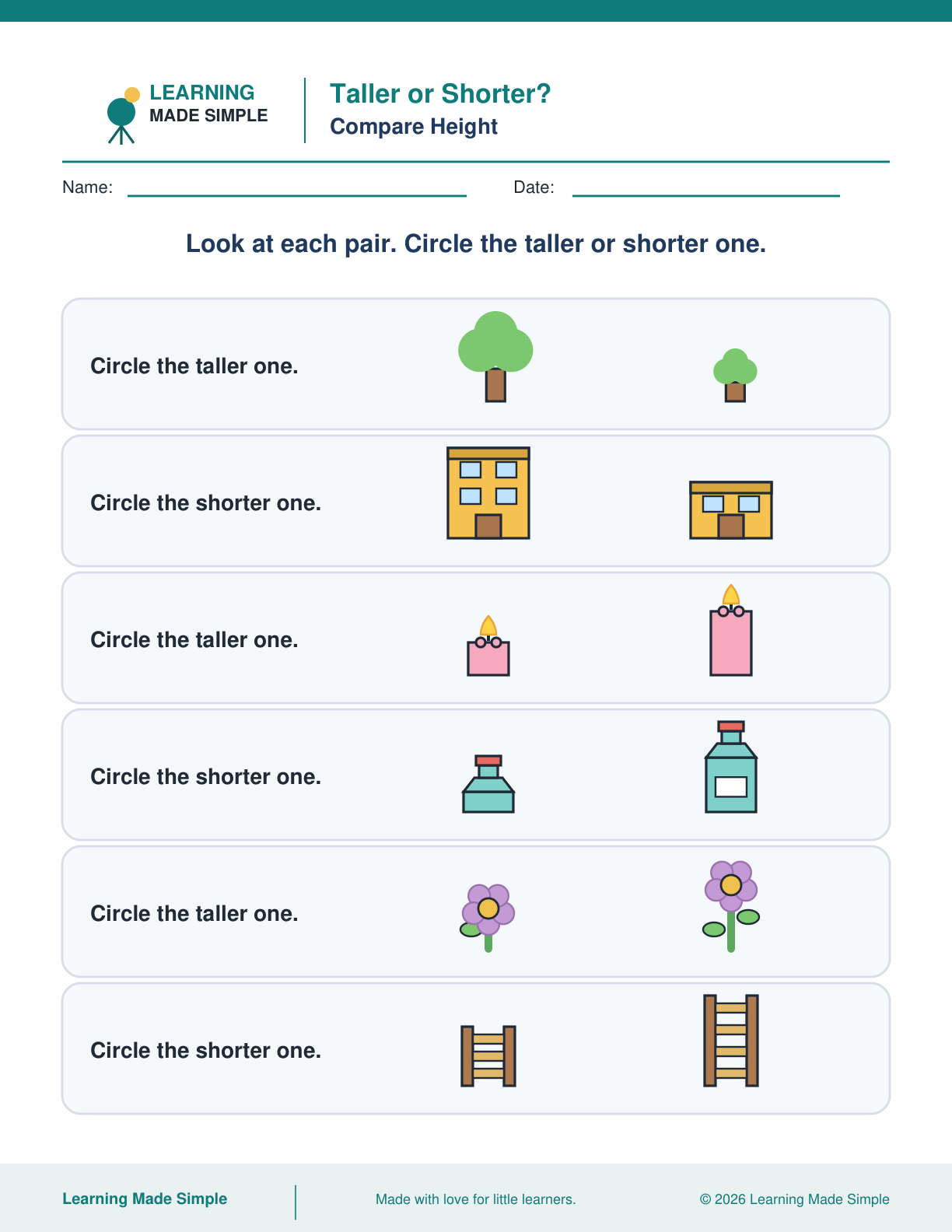 Preview of Taller or Shorter? from Compare Length & Height