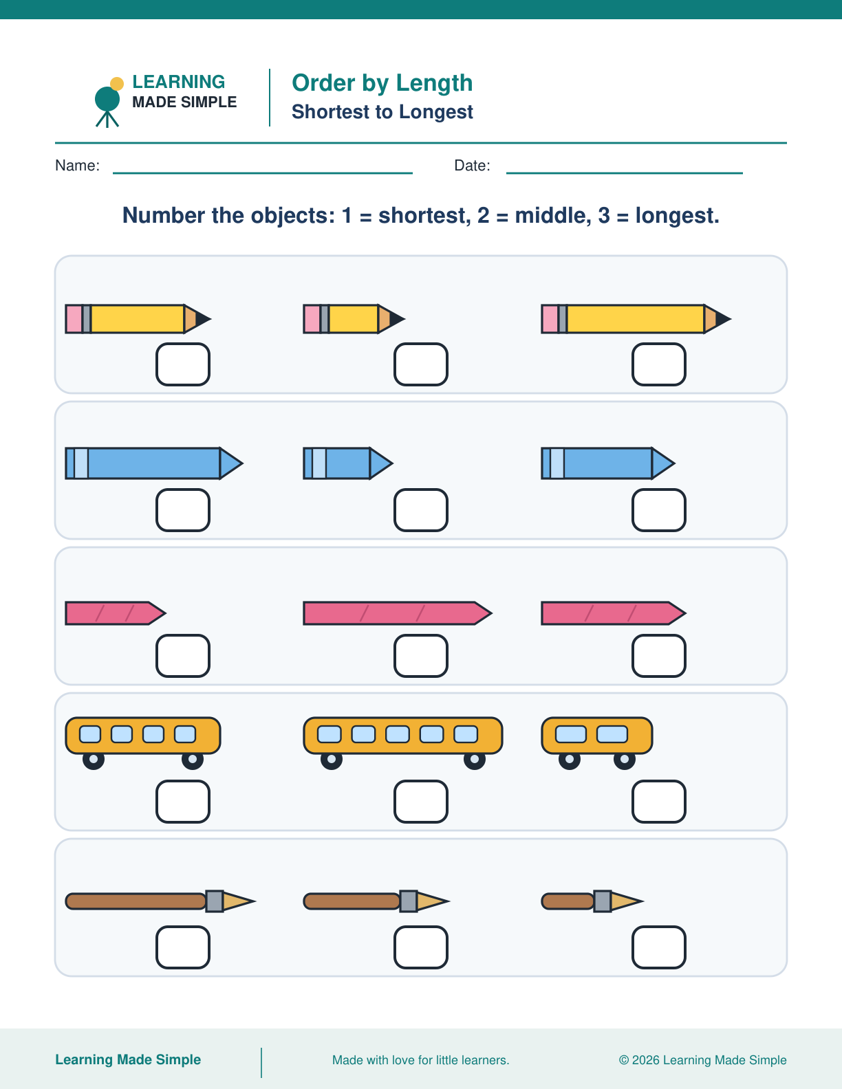 Preview of Order by Length from Compare Length & Height
