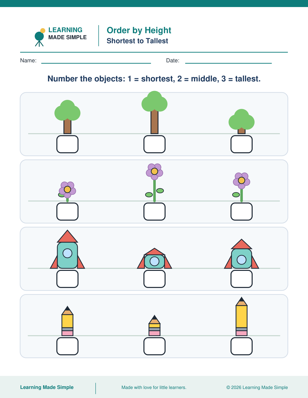 Preview of Order by Height from Compare Length & Height