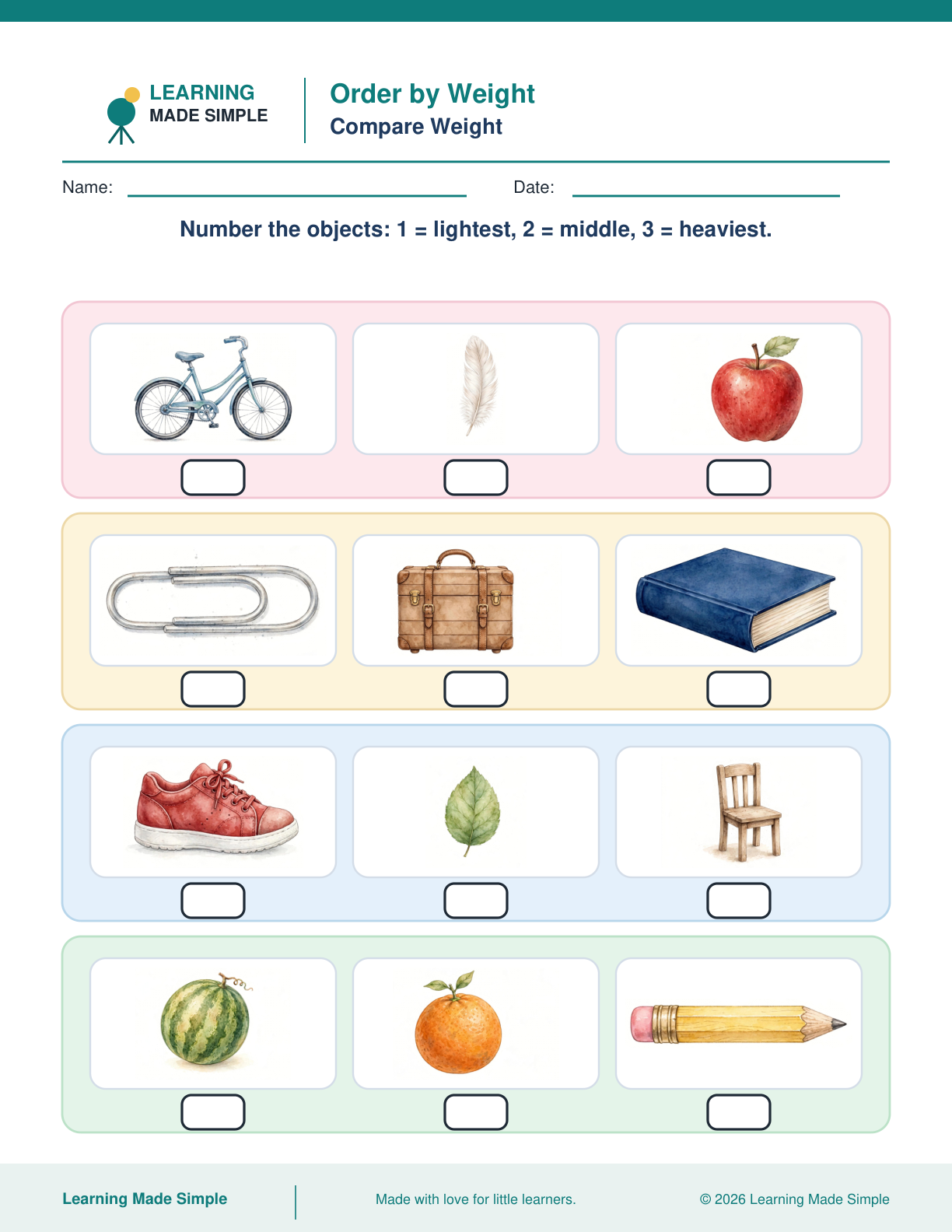 Preview of Order by Weight from Compare Weight