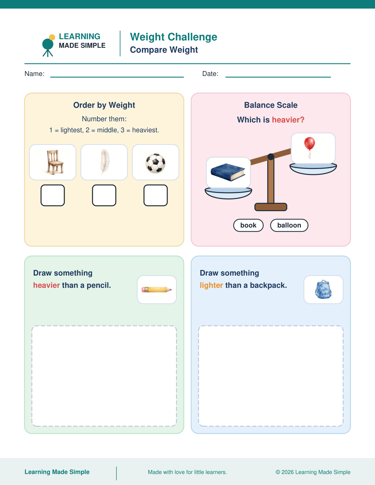 Preview of Weight Challenge from Compare Weight