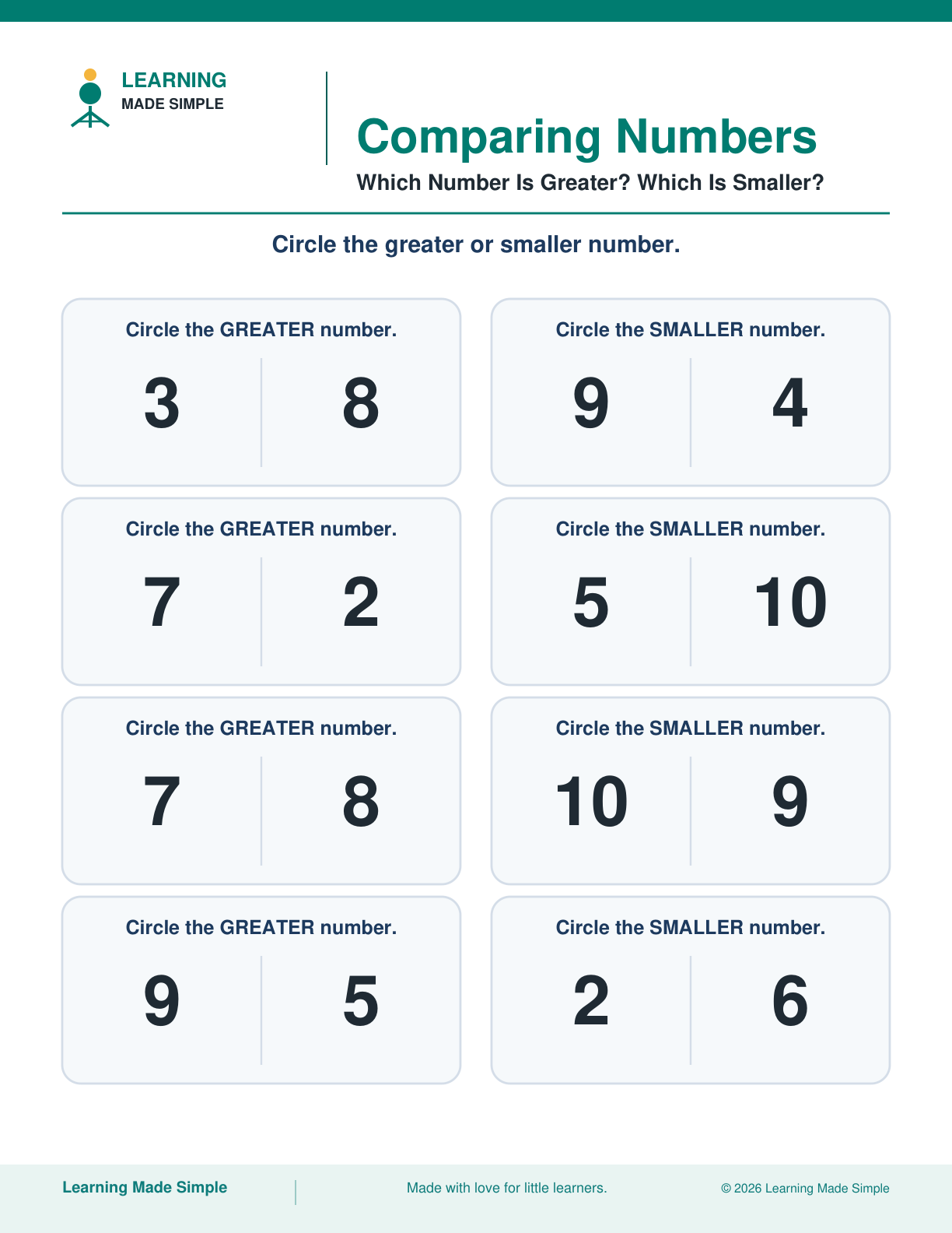 Preview of Which Number Is Greater? Which Is Smaller? from Comparing Numbers