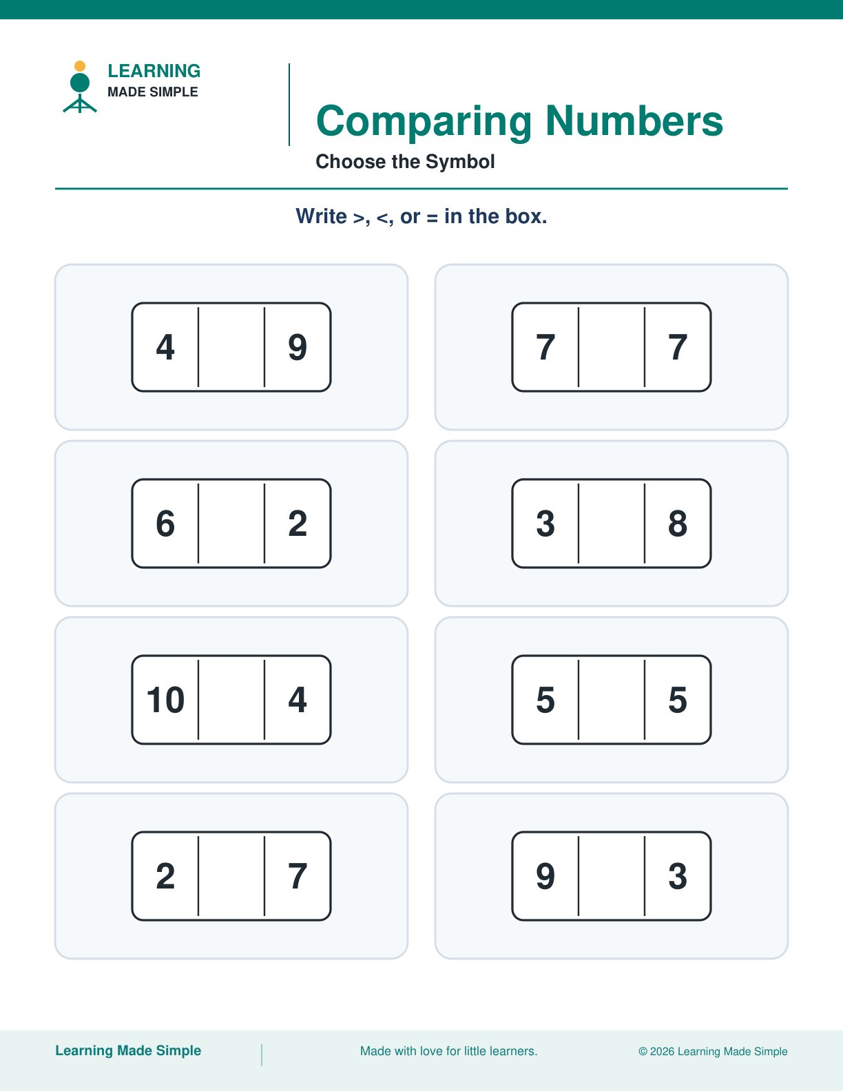Preview of Choose the Symbol from Comparing Numbers