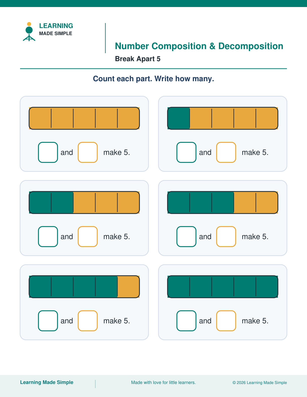 Preview of Break Apart 5 from Number Composition & Decomposition
