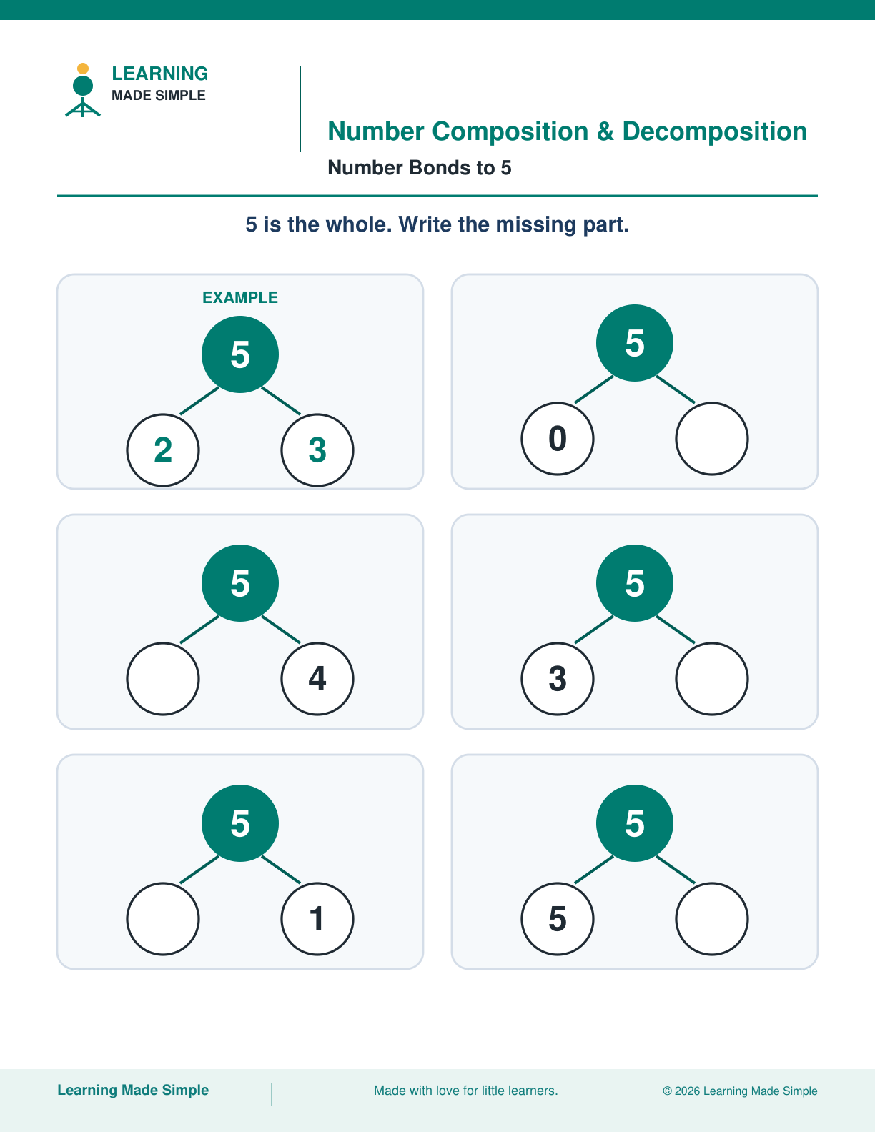 Preview of Number Bonds to 5 from Number Composition & Decomposition