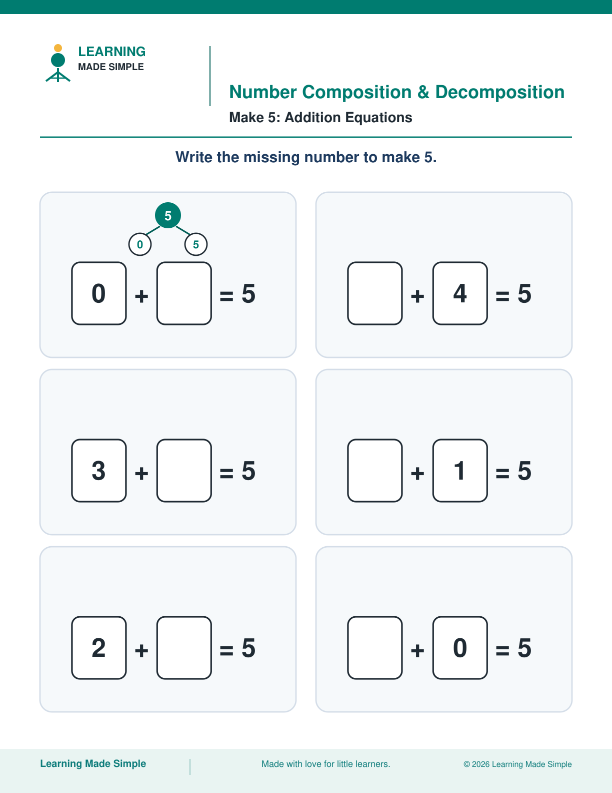 Preview of Make 5: Addition Equations from Number Composition & Decomposition