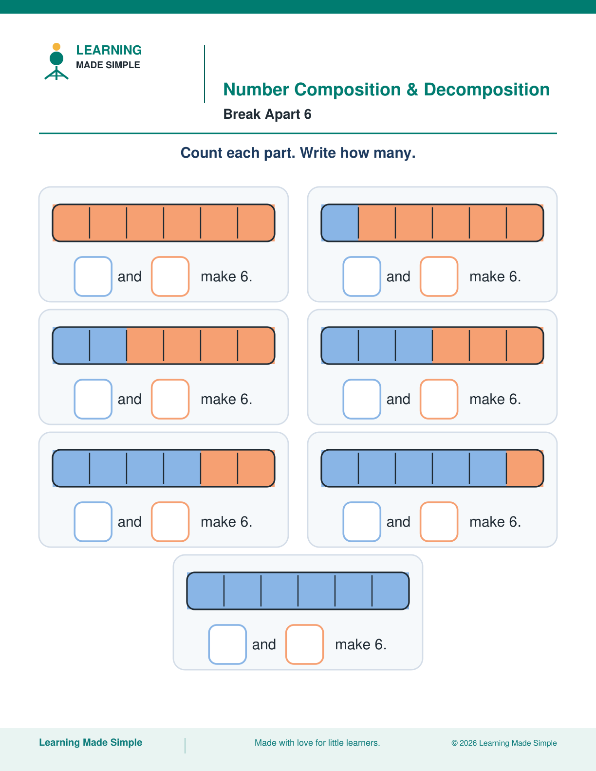 Preview of Break Apart 6 from Number Composition & Decomposition