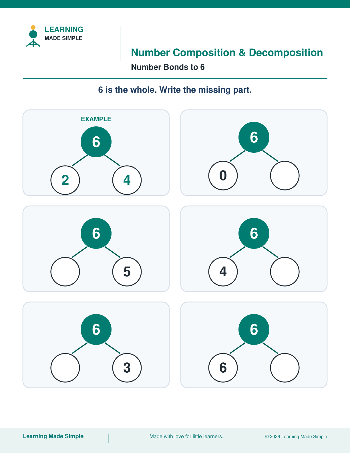 Preview of Number Bonds to 6 from Number Composition & Decomposition