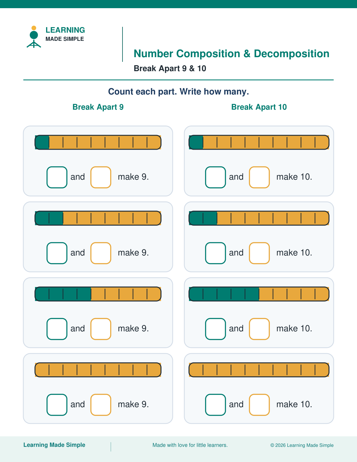 Preview of Break Apart 9 & 10 from Number Composition & Decomposition