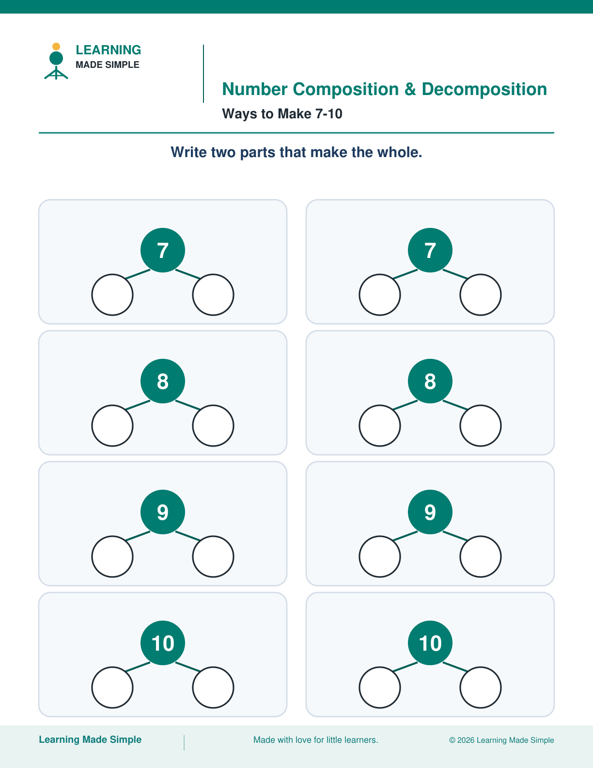 Preview of Ways to Make 7–10 from Number Composition & Decomposition