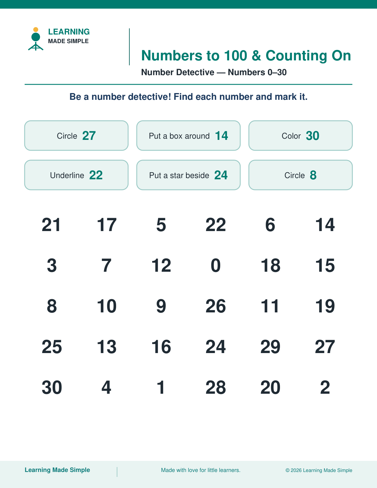 Preview of Number Detective from Numbers to 100 & Counting On