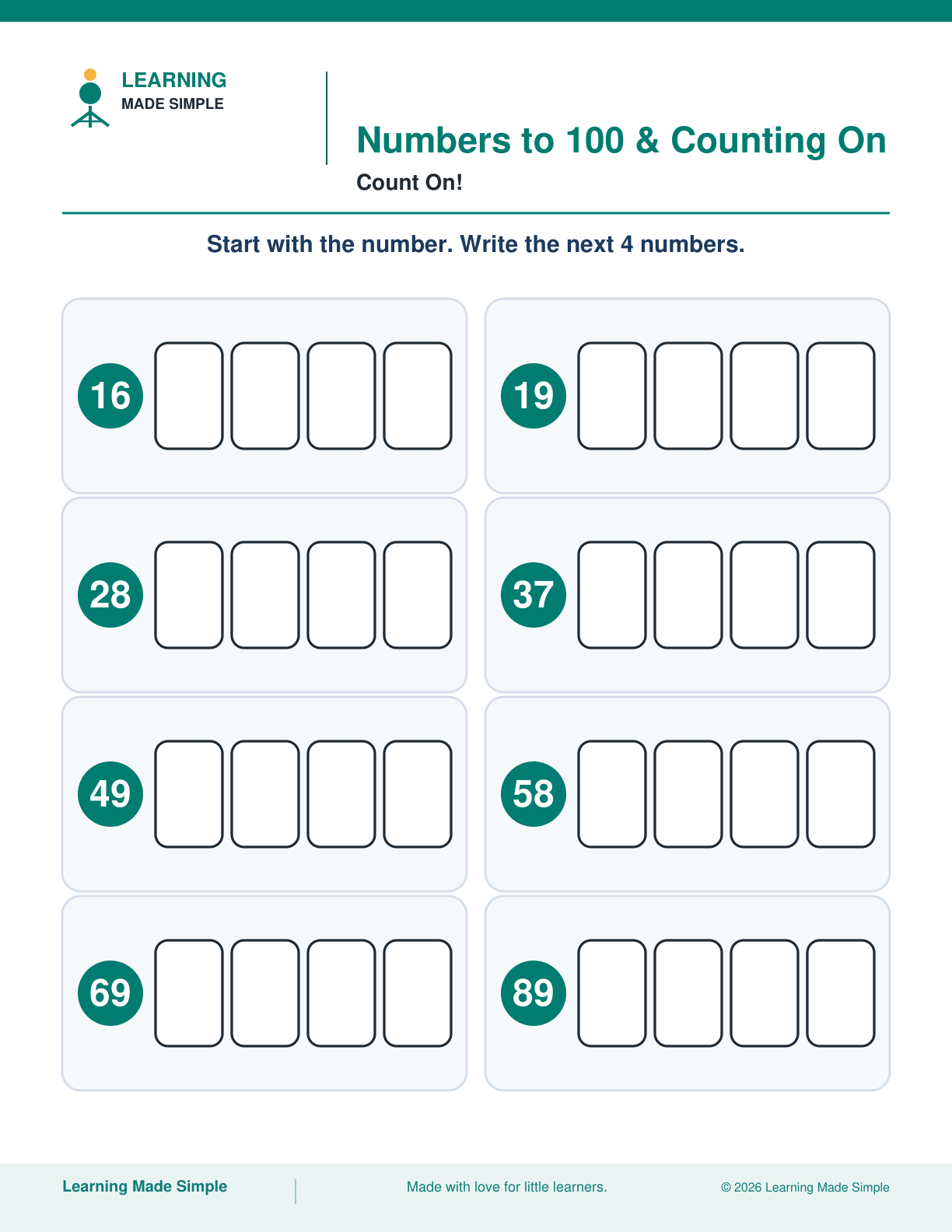 Preview of Count On! from Numbers to 100 & Counting On