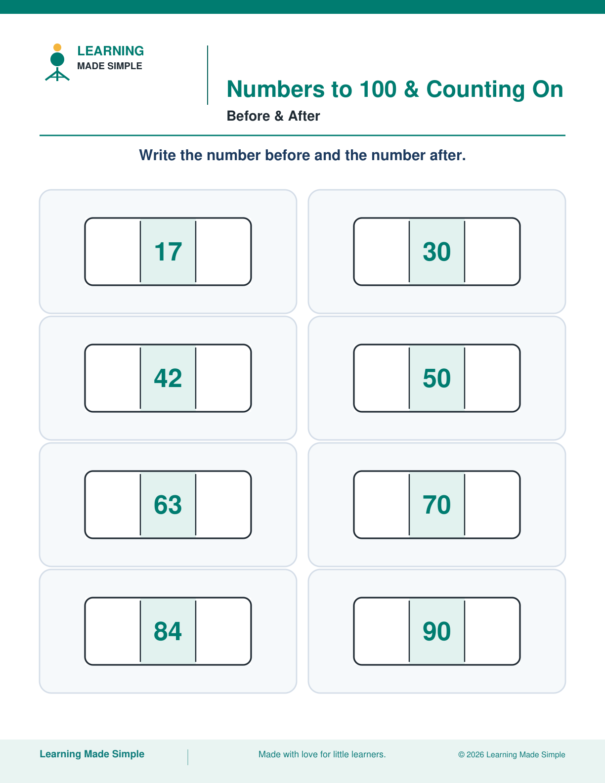 Preview of Before & After from Numbers to 100 & Counting On
