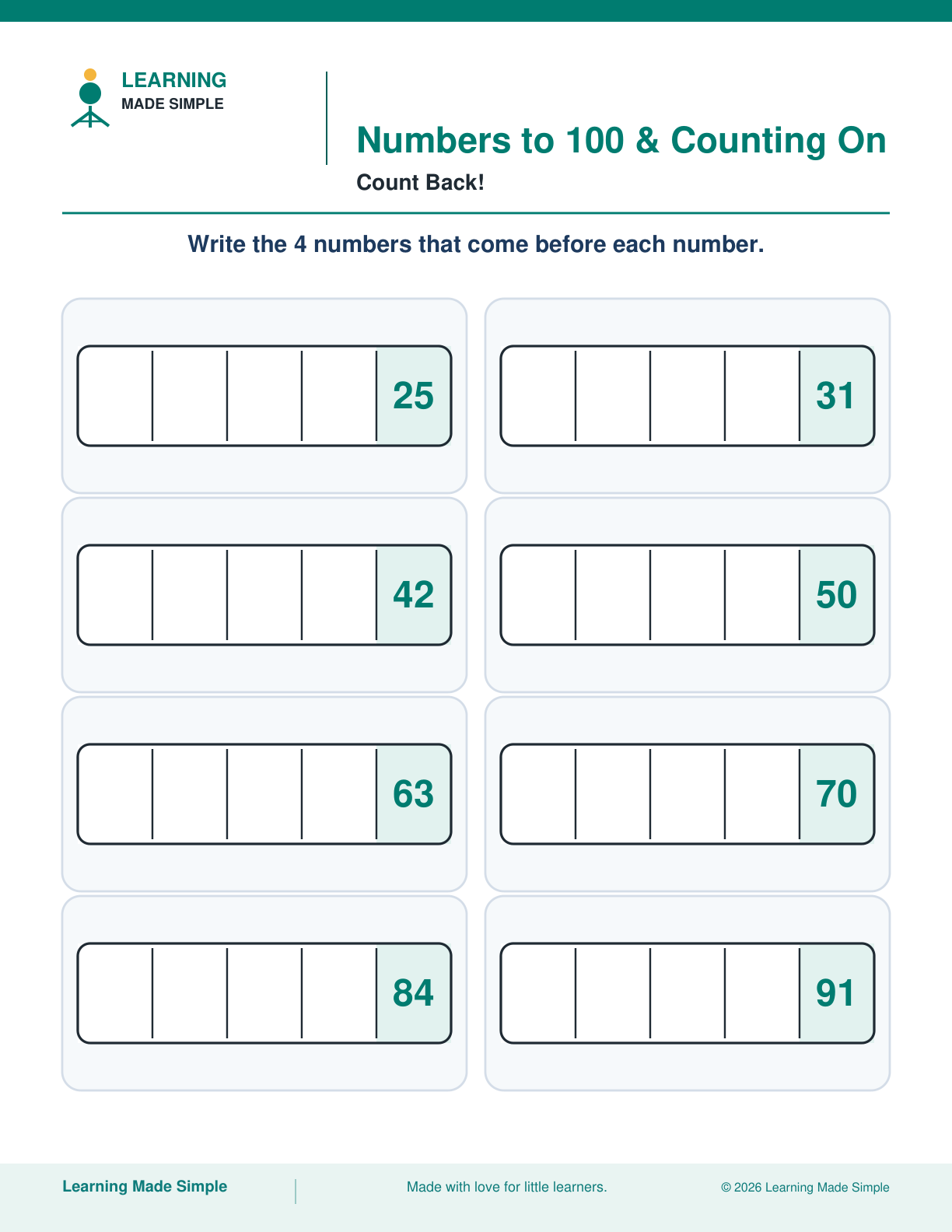 Preview of Count Back! from Numbers to 100 & Counting On