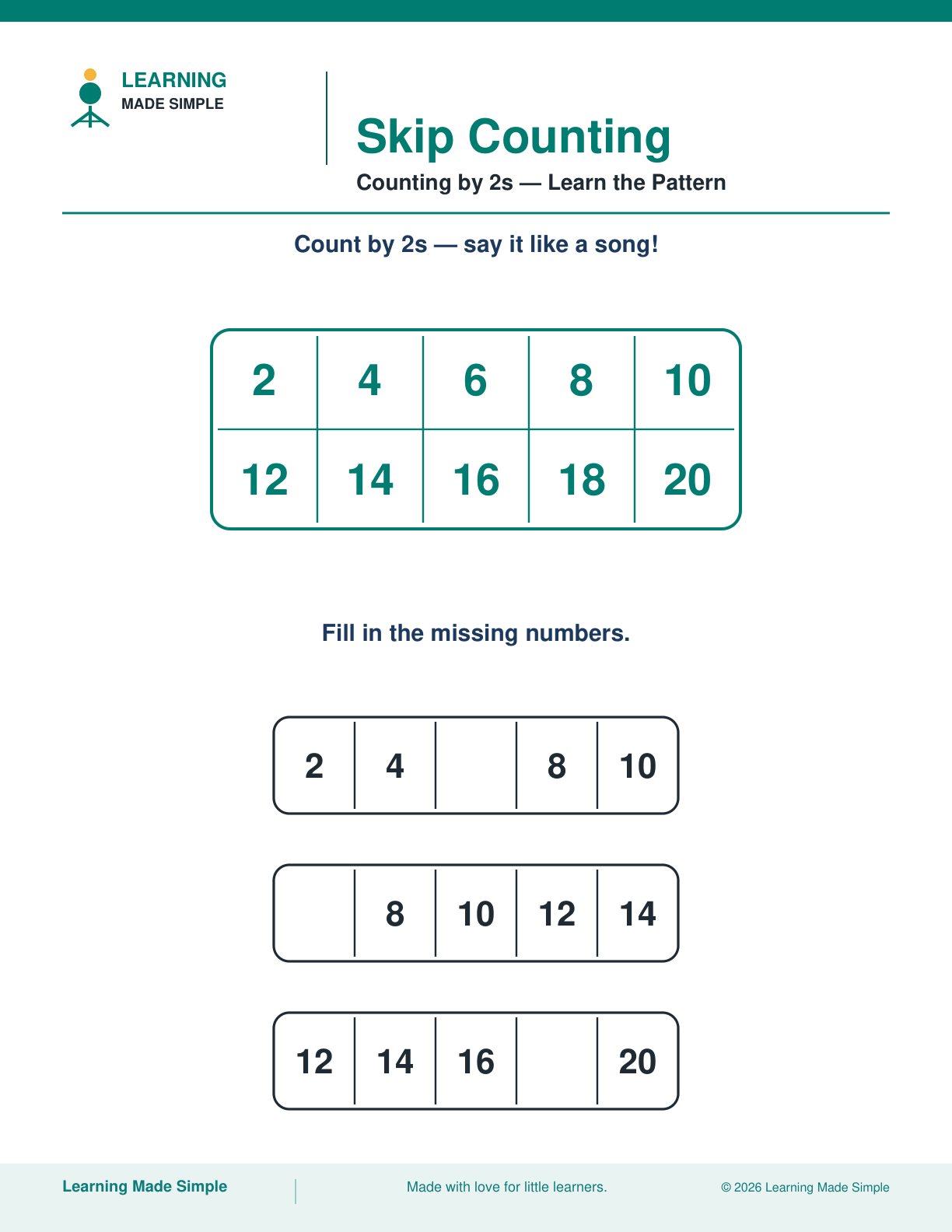 Preview of Counting by 2s from Skip Counting
