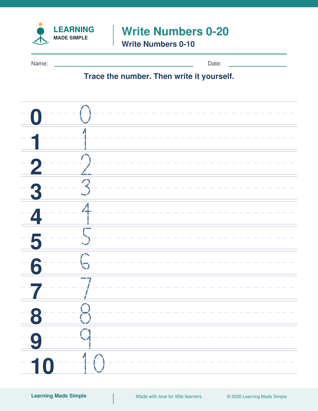 Preview of Write Numbers 0–10 from Write Numbers 0–20