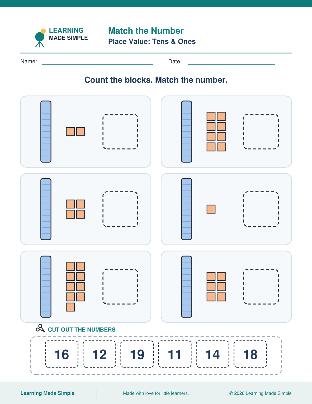Preview of Match the Number from Place Value: Tens & Ones