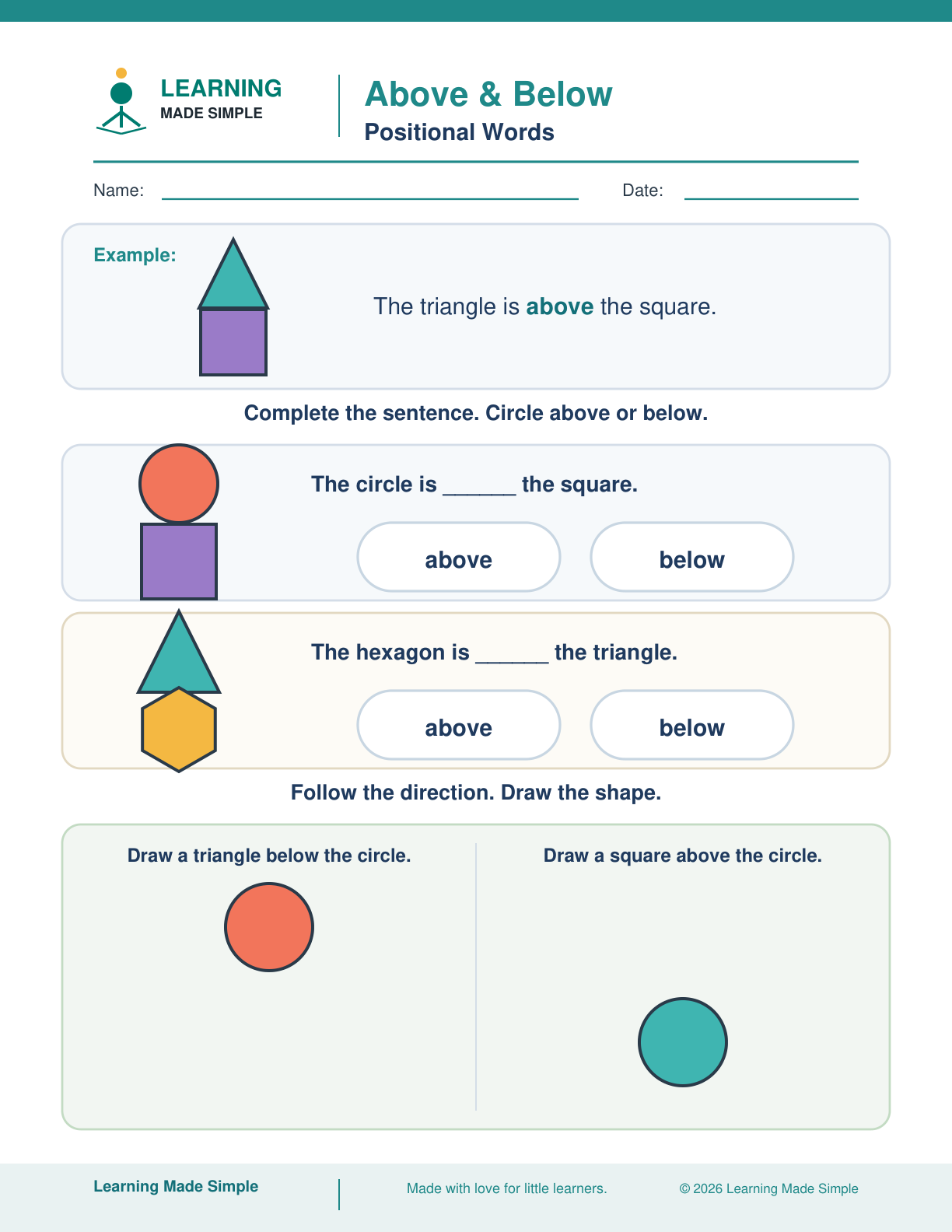 Preview of Above & Below from Positional Words