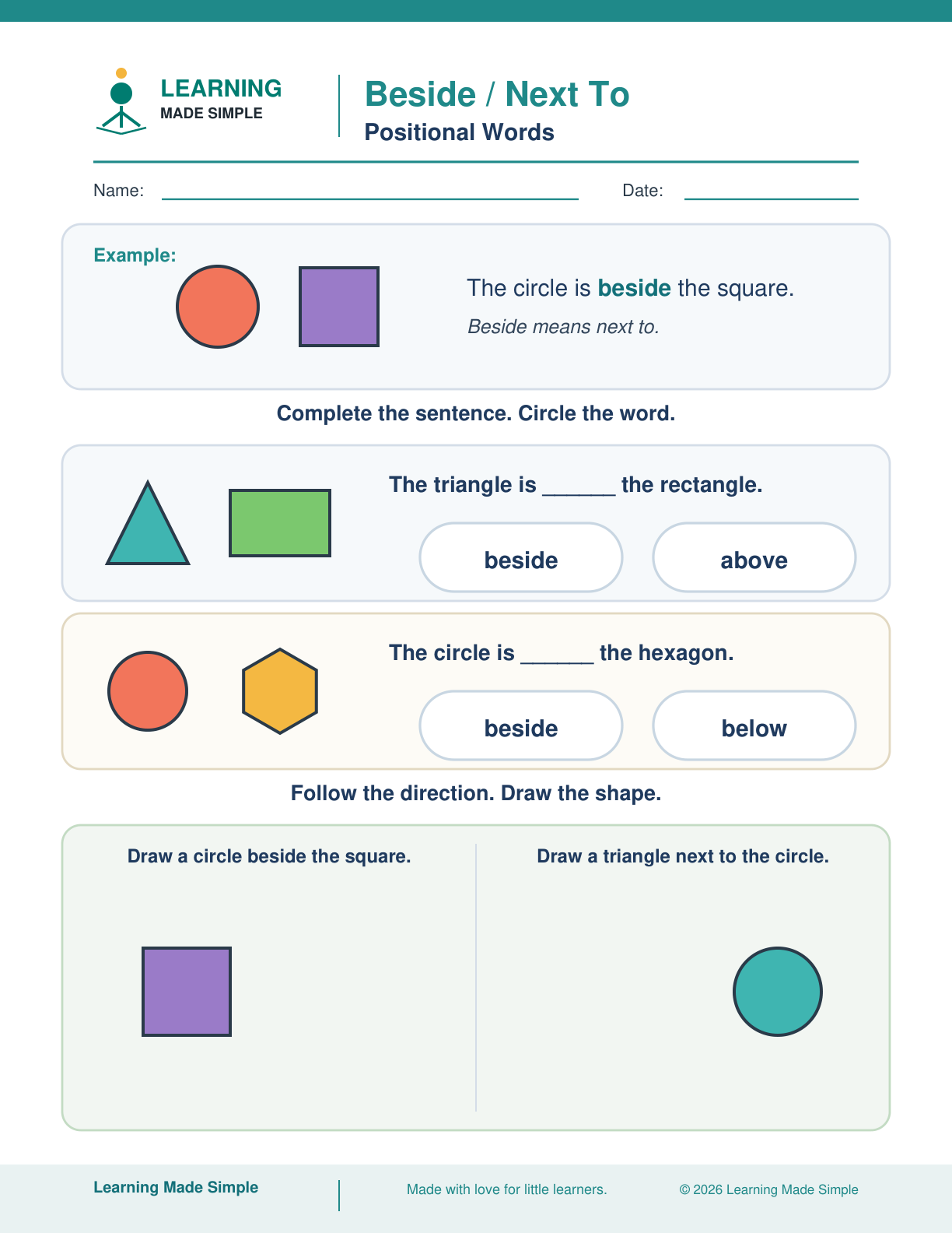 Preview of Beside / Next To from Positional Words