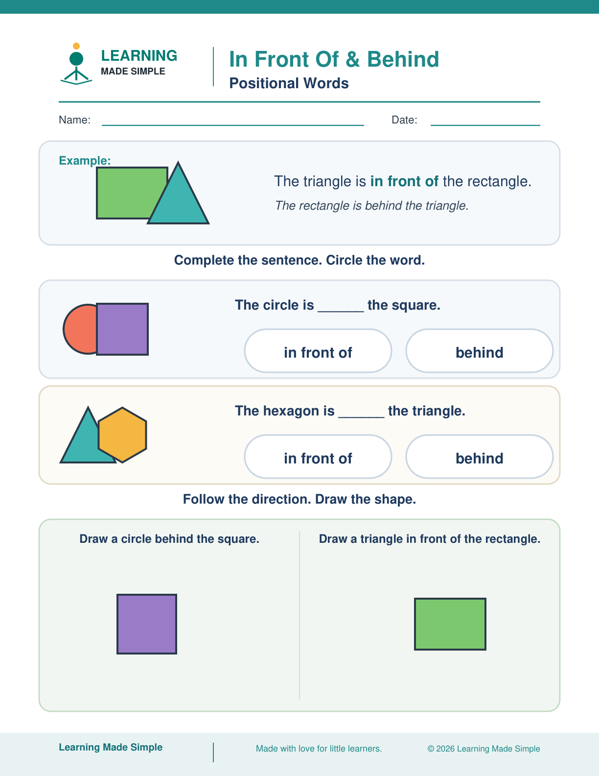 Preview of In Front Of & Behind from Positional Words