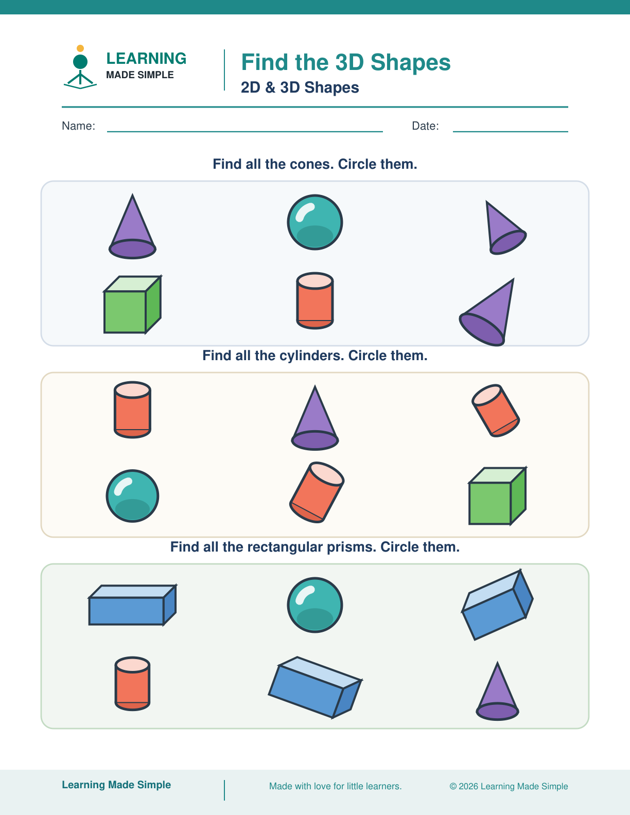 Preview of Find the 3D Shapes from 2D & 3D Shapes