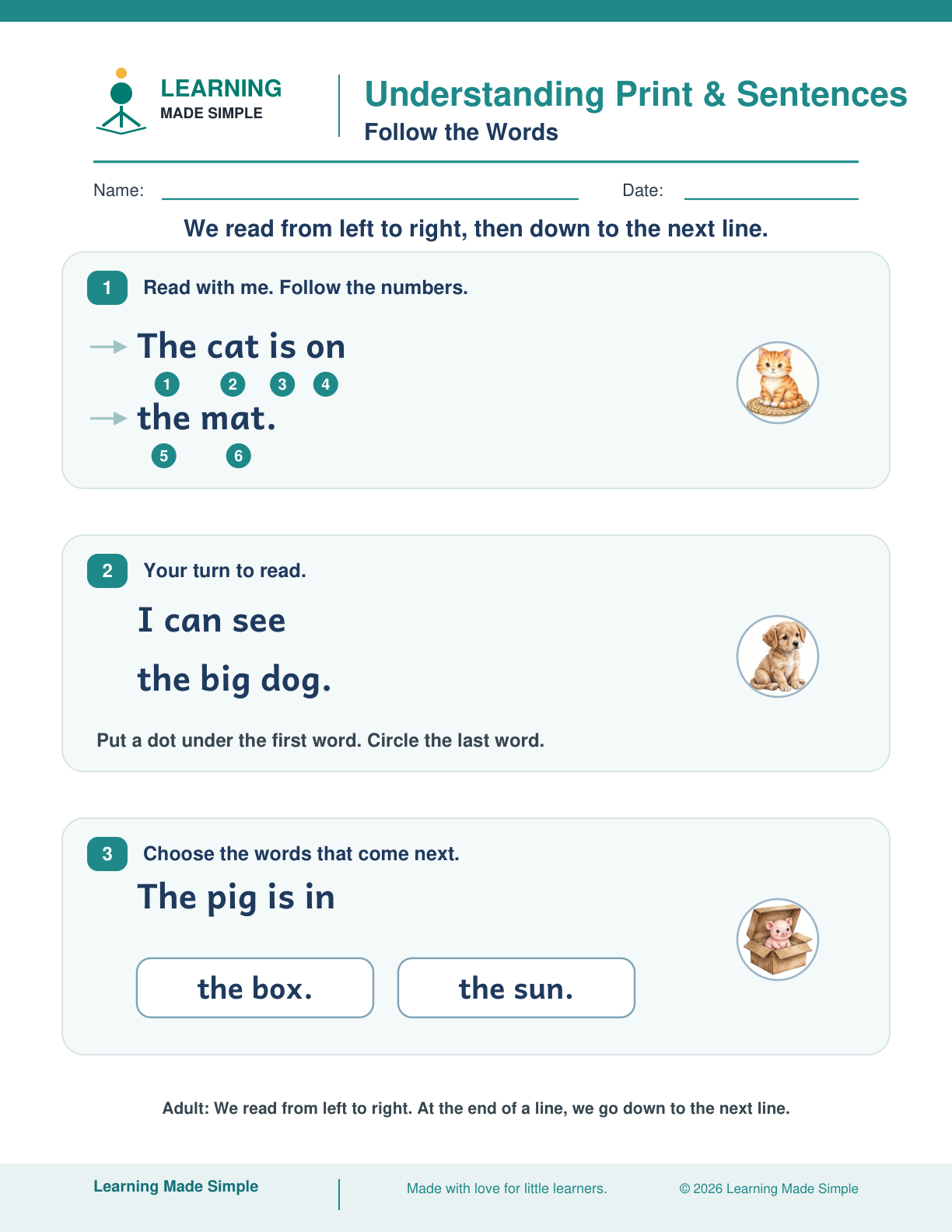 Preview of Follow the Words from Understanding Print & Sentences