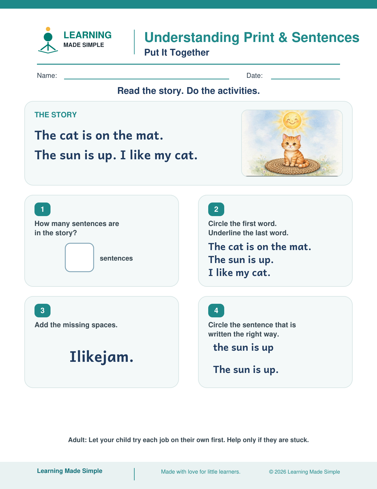 Preview of Put It Together from Understanding Print & Sentences