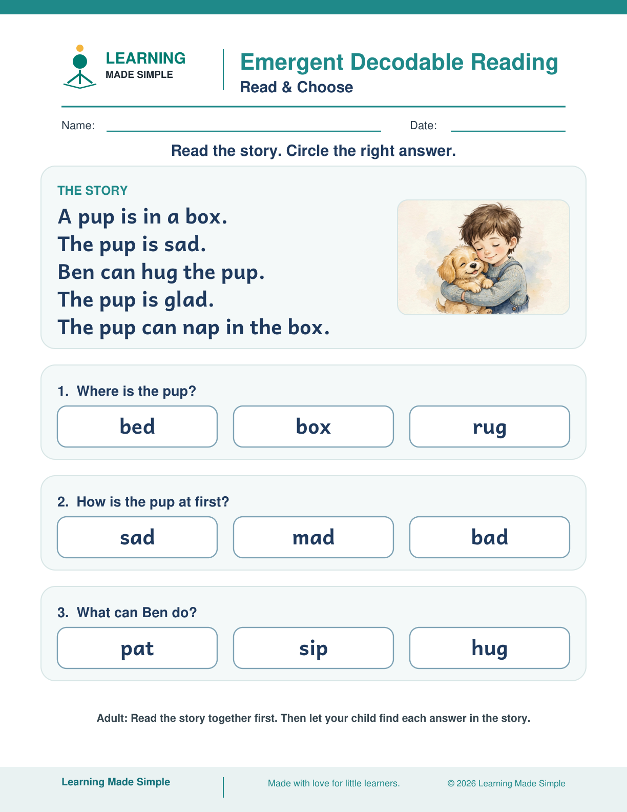 Preview of Read & Choose from Emergent Decodable Reading
