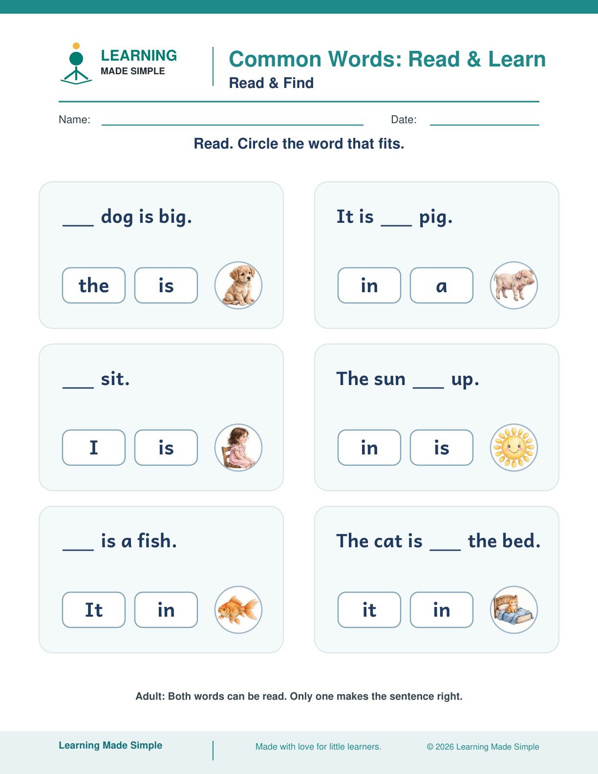 Preview of Read & Find from Common Words — Read & Learn