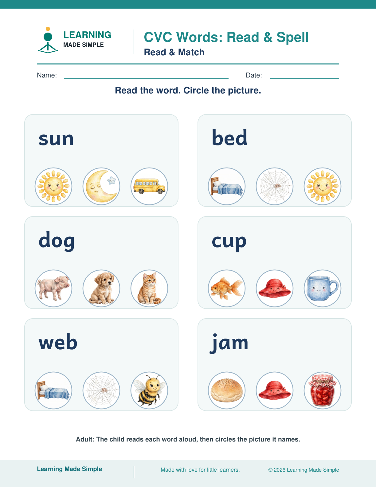 Preview of Read & Match from CVC Words — Read & Spell