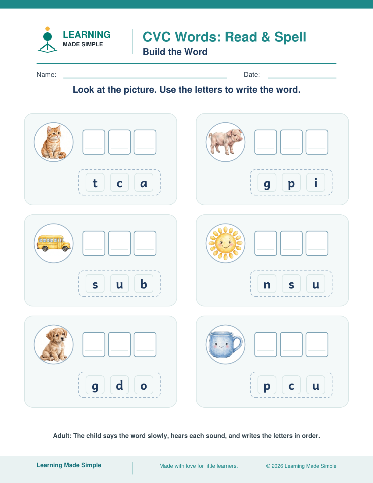 Preview of Build the Word from CVC Words — Read & Spell
