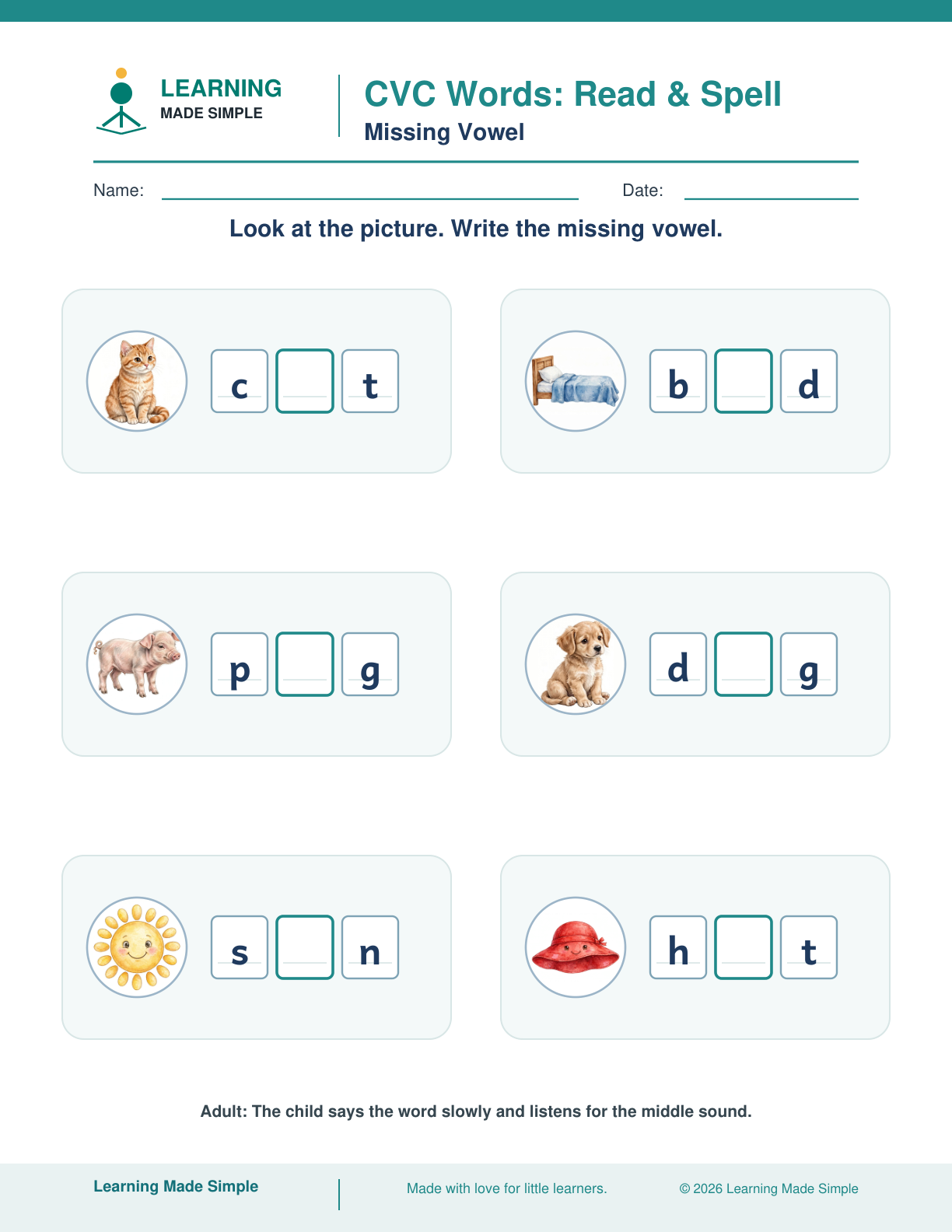 Preview of Missing Vowel from CVC Words — Read & Spell