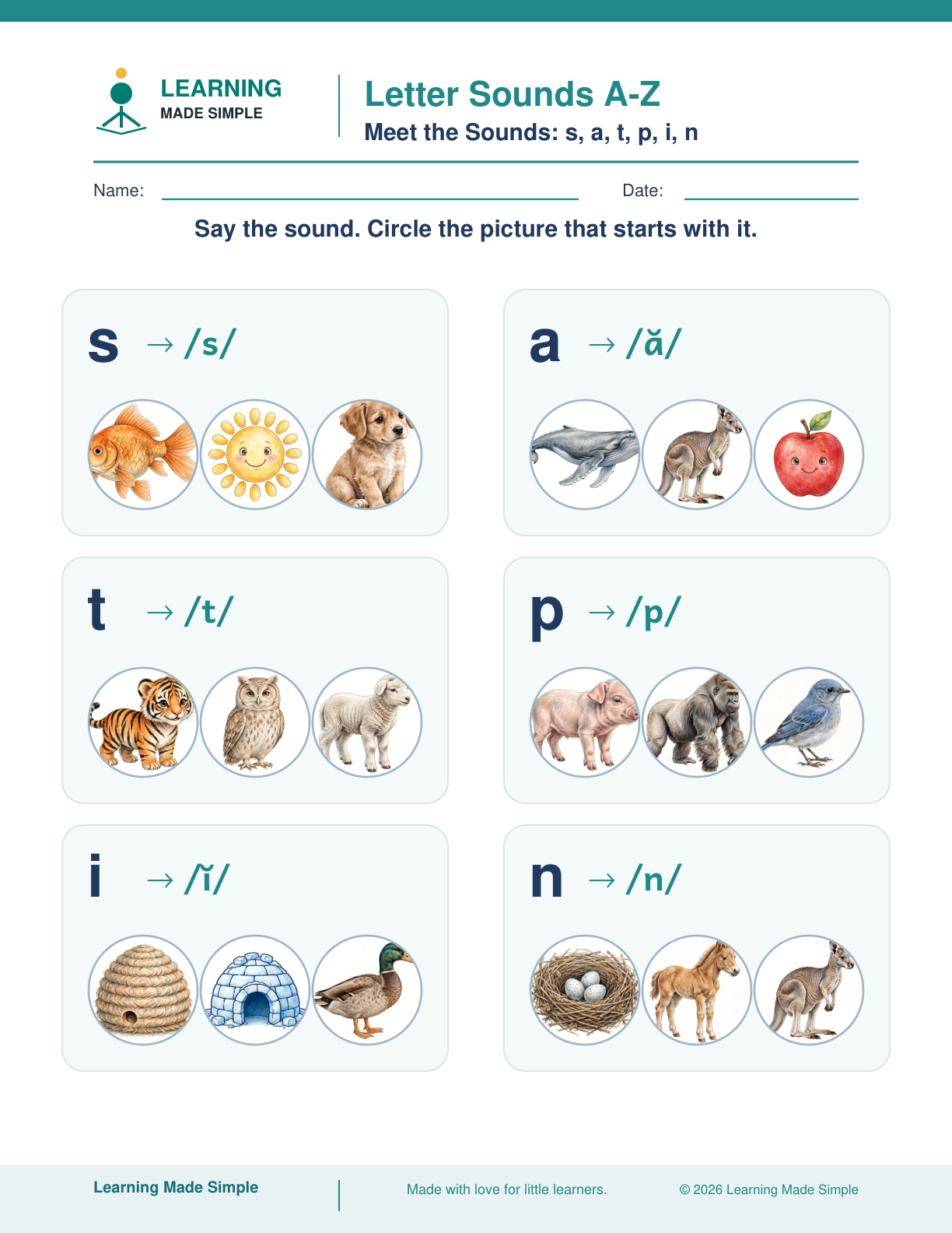 Preview of Meet the Sounds: s, a, t, p, i, n from Letter Sounds A–Z