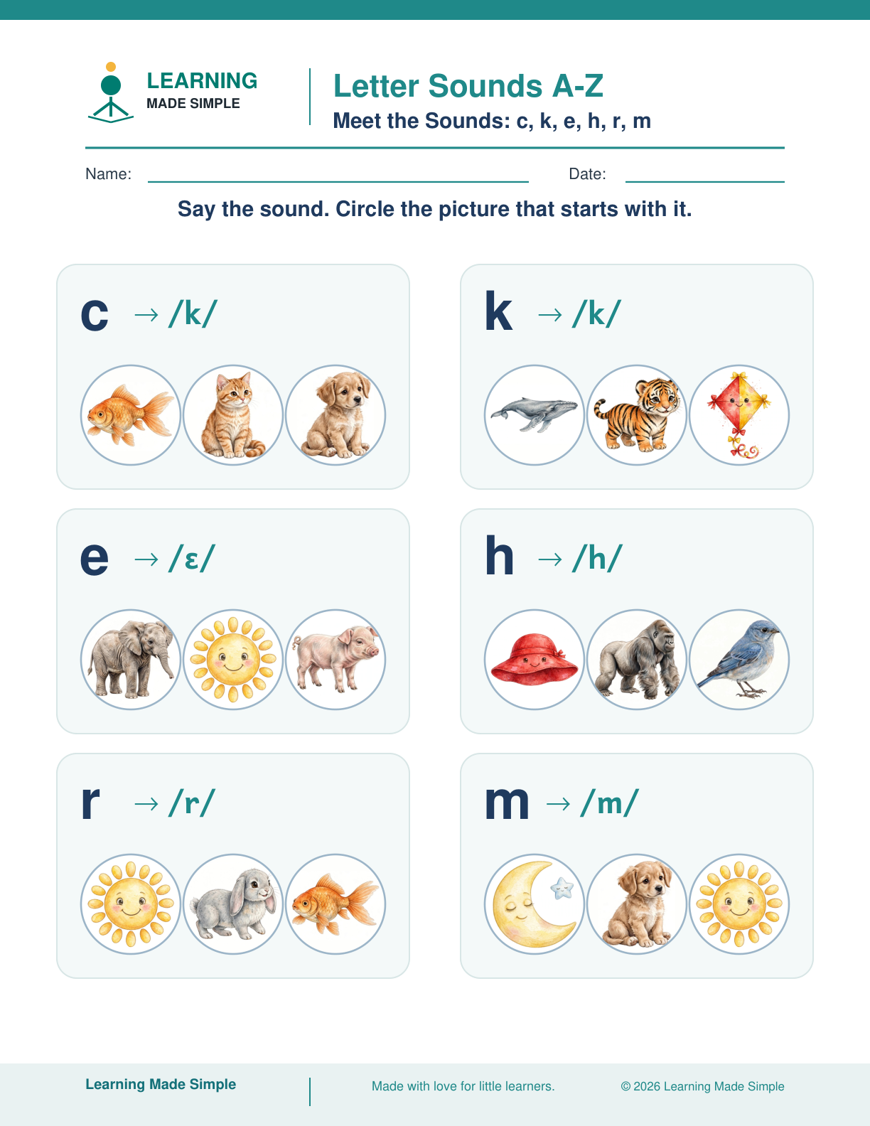 Preview of Meet the Sounds: c, k, e, h, r, m from Letter Sounds A–Z