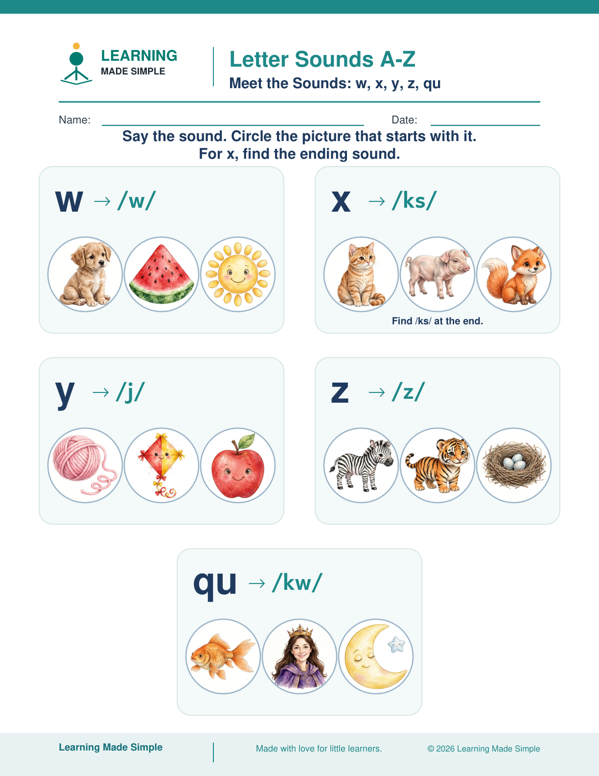 Preview of Meet the Sounds: w, x, y, z, qu from Letter Sounds A–Z