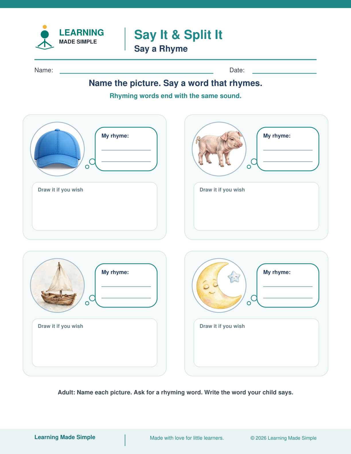 Preview of Say a Rhyme from Say It & Split It — Rhymes and Word Parts