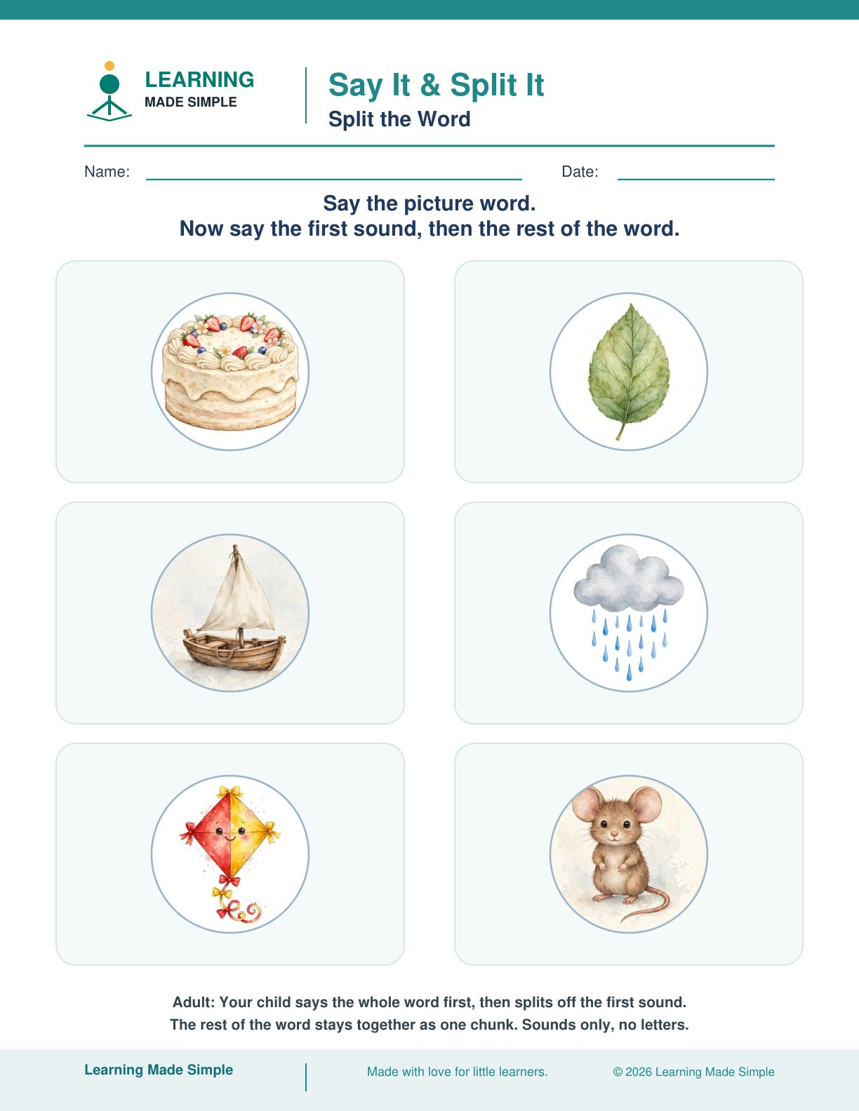 Preview of Split the Word from Say It & Split It — Rhymes and Word Parts