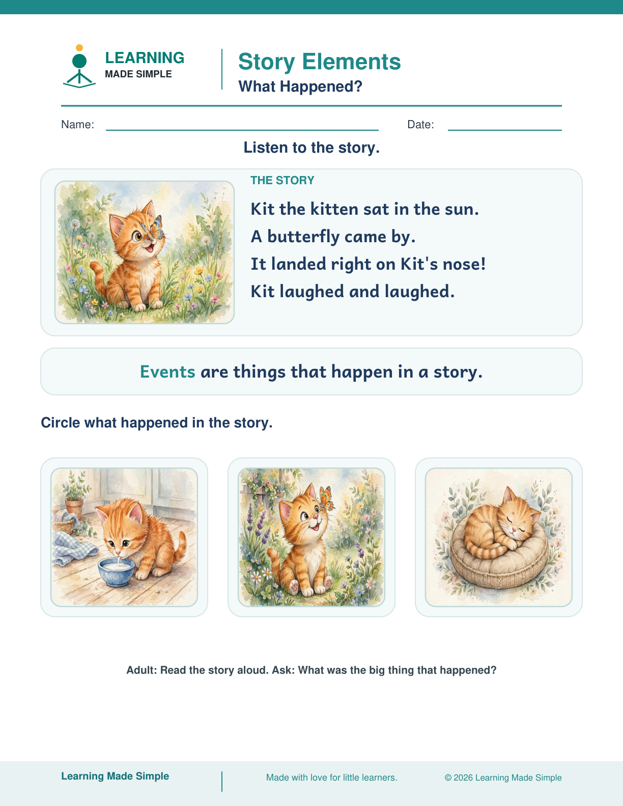 Preview of What Happened? from Story Elements — Characters, Setting & Events