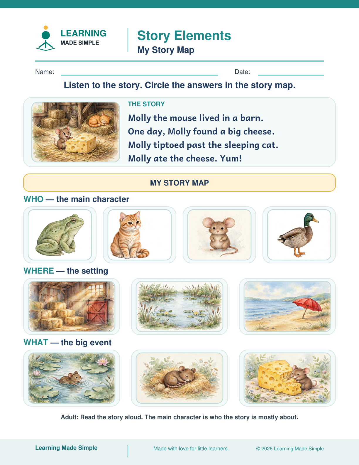 Preview of My Story Map from Story Elements — Characters, Setting & Events
