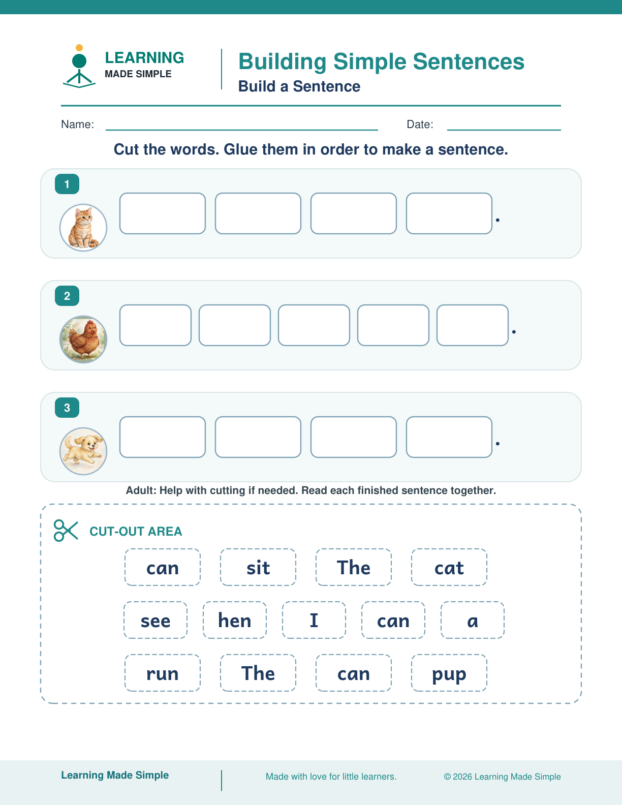 Preview of Build a Sentence from Building Simple Sentences