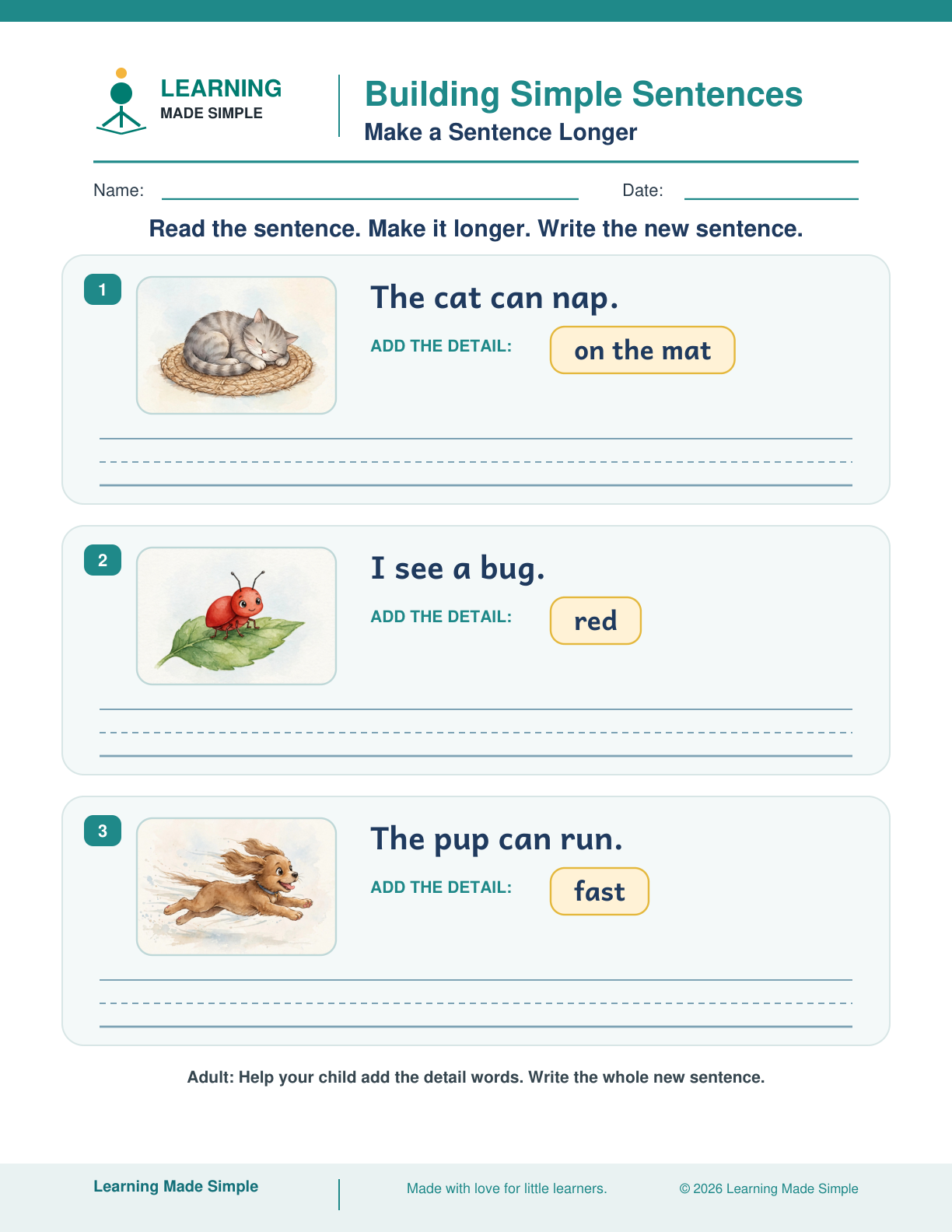 Preview of Make a Sentence Longer from Building Simple Sentences
