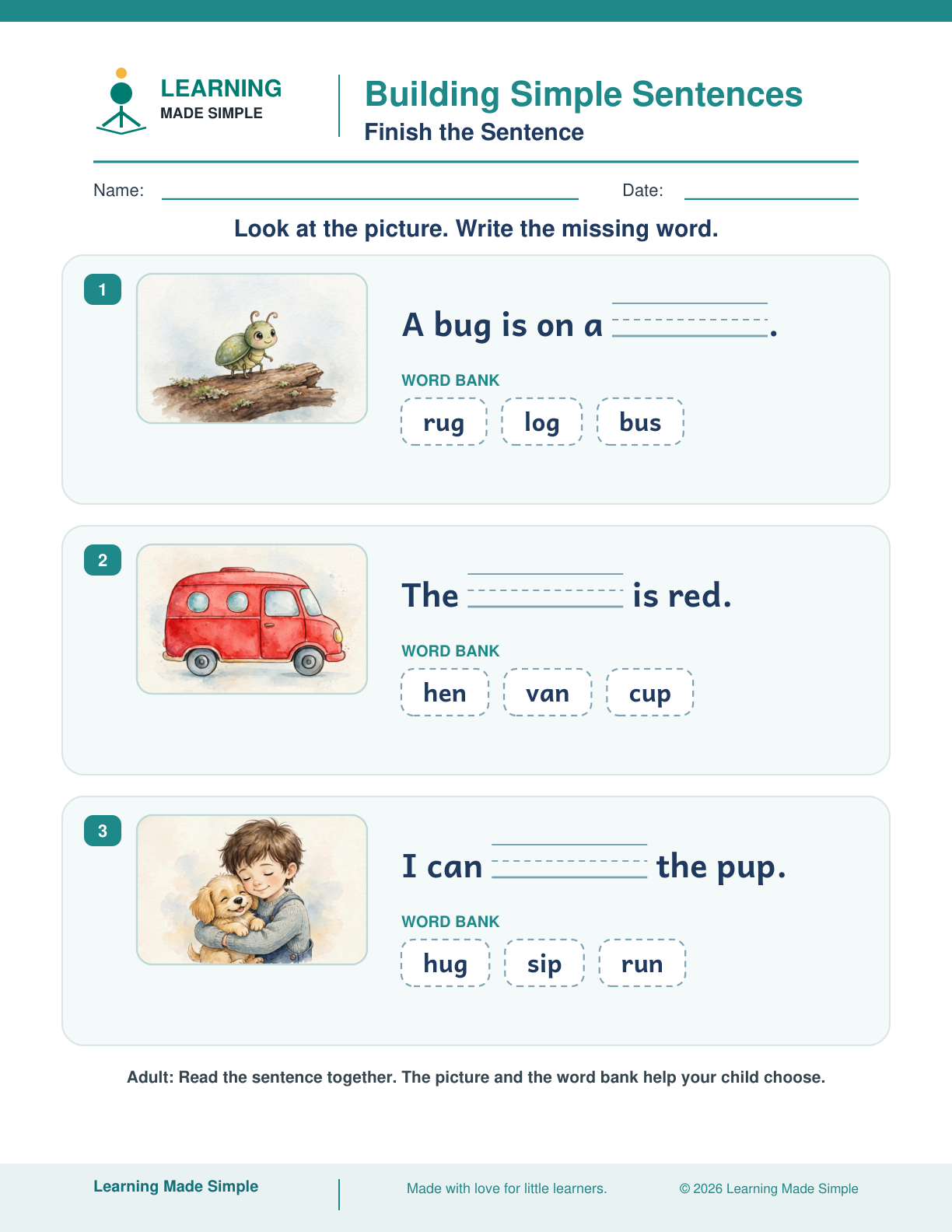 Preview of Finish the Sentence from Building Simple Sentences
