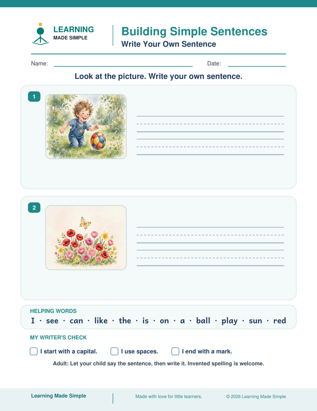 Preview of Write Your Own Sentence from Building Simple Sentences