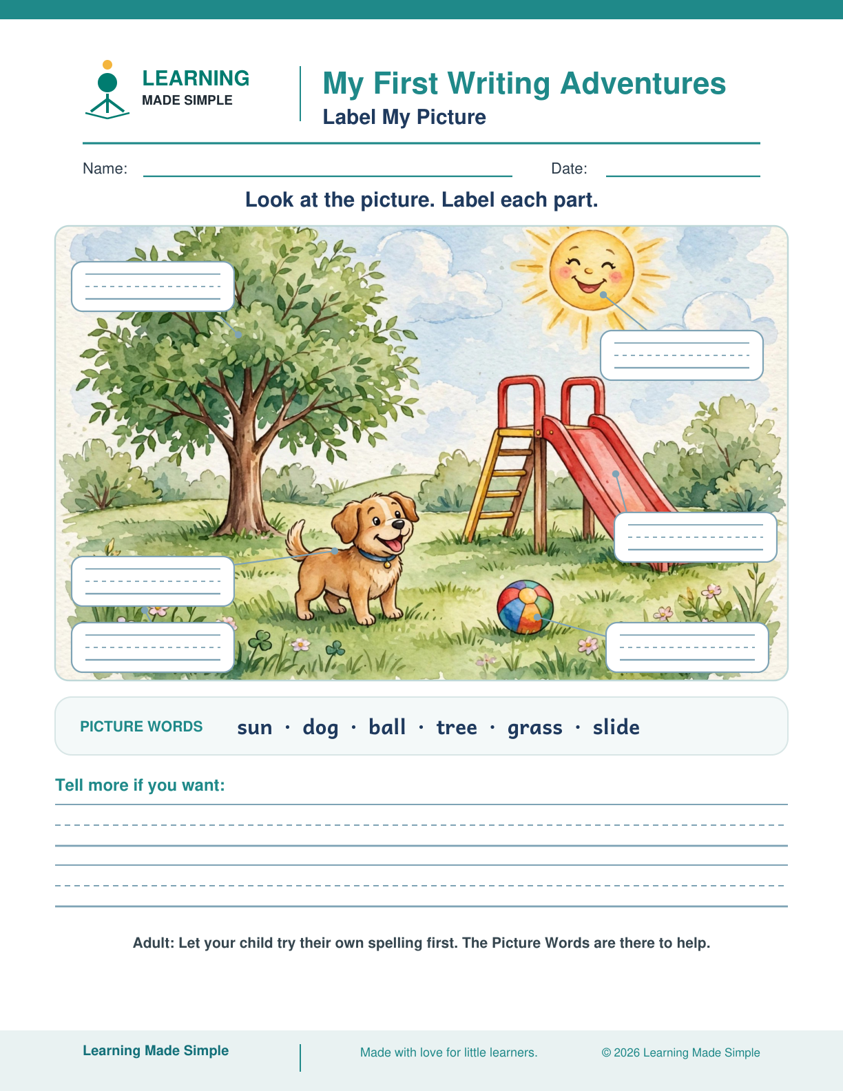 Preview of Label My Picture from My First Writing Adventures