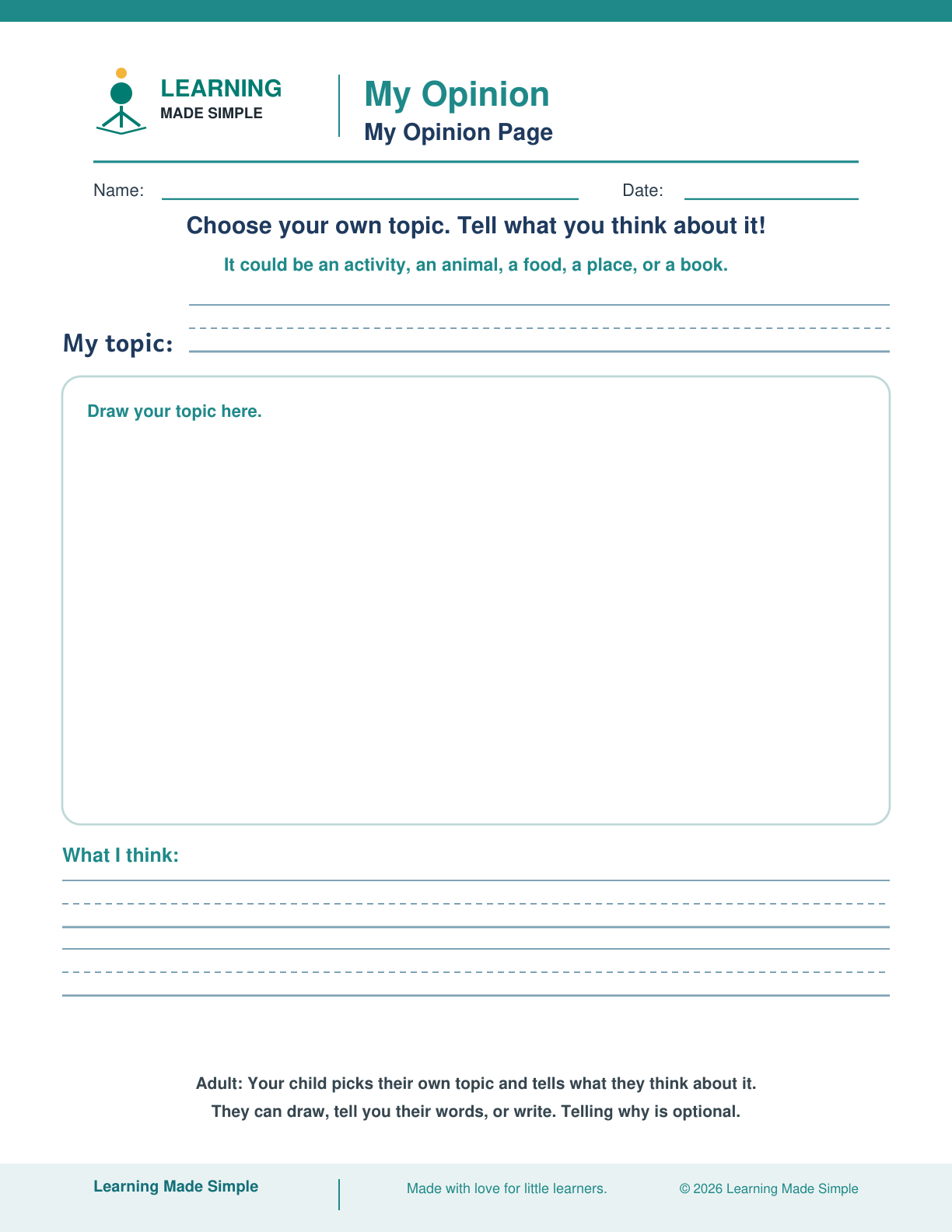 Preview of My Opinion Page from My Opinion: I Like, I Think