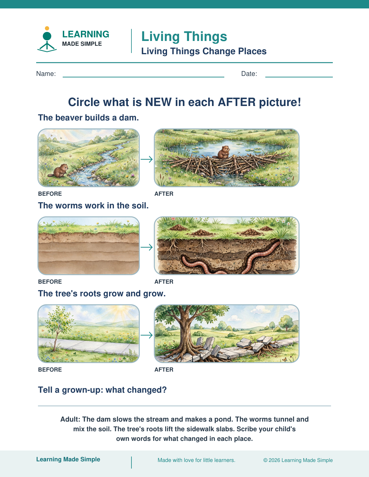 Preview of Living Things Change Places from Living Things — Needs, Habitats & Environmental Changes