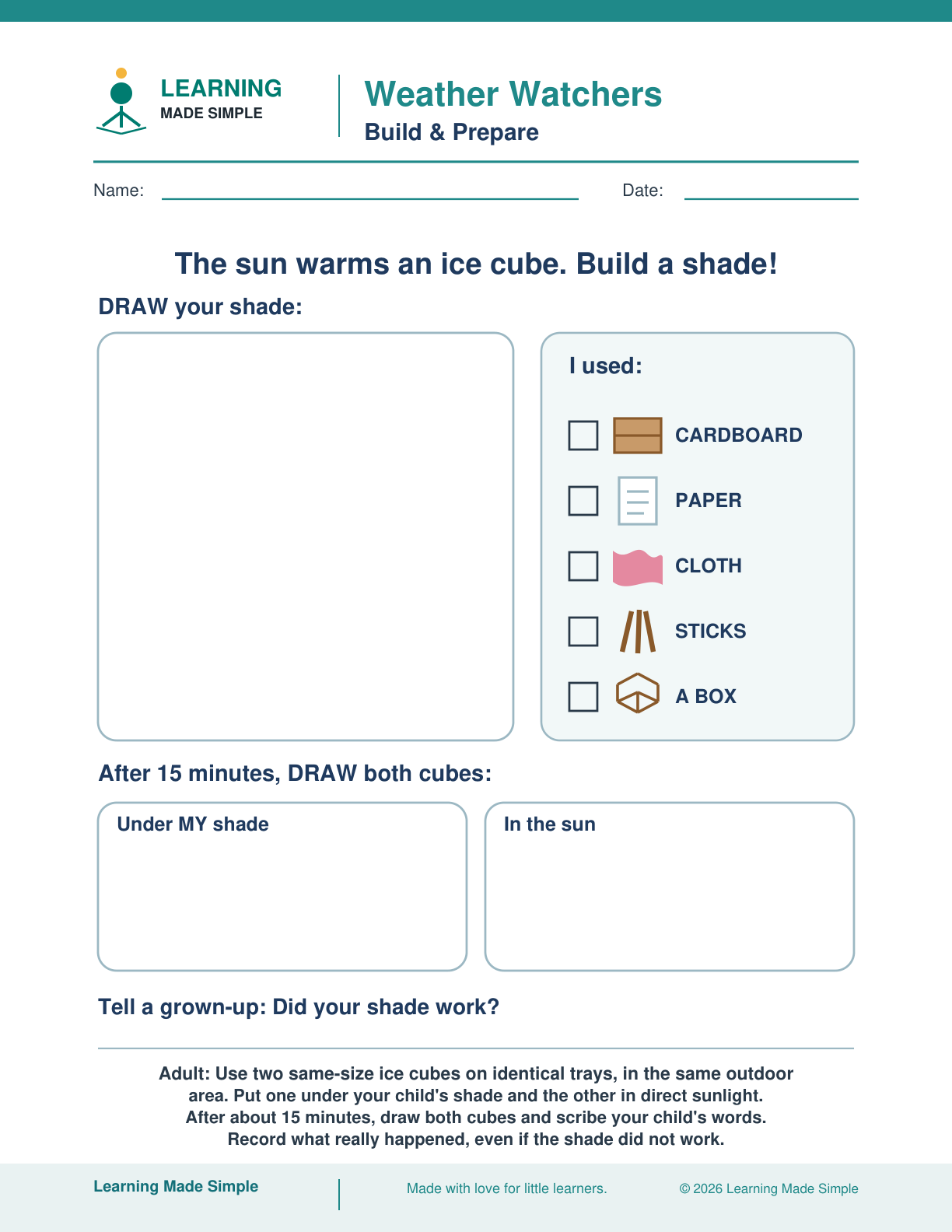 Preview of Build a Shade from Weather Watchers — Build & Prepare
